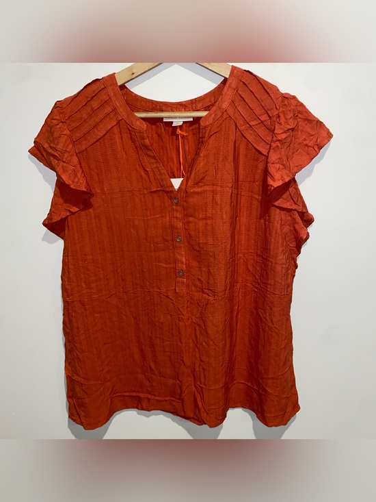 Knox Rose Tops - Knox Rose Rust Orange Short Sleeve Button Front Blouse